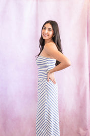 Knit Cotton Spandex Striped Tube Strapless Jumpsuit