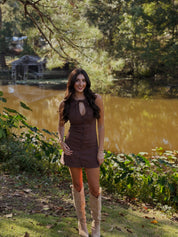 BOW DETAIL SLEEVELESS BUTTON DOWN DRESS
