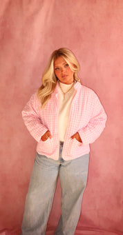 QUILTED PLAID PUFF JACKET WITH POCKETS