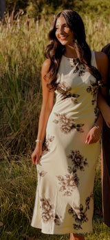 SLEEVELESS HIGH NECK MIDI BIAS DRESS
