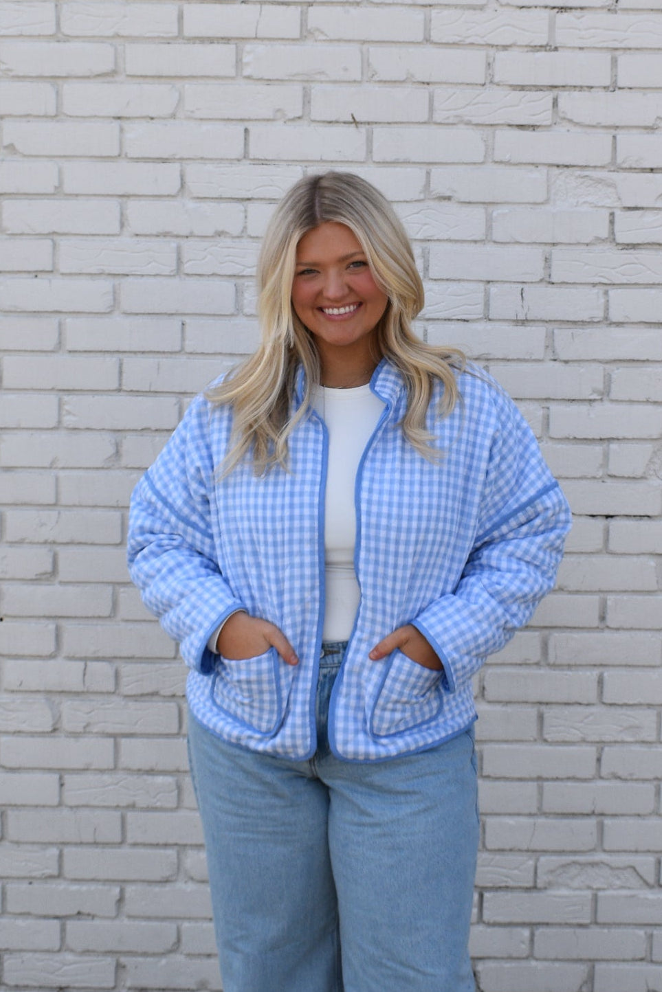 QUILTED PLAID PUFF JACKET WITH POCKETS