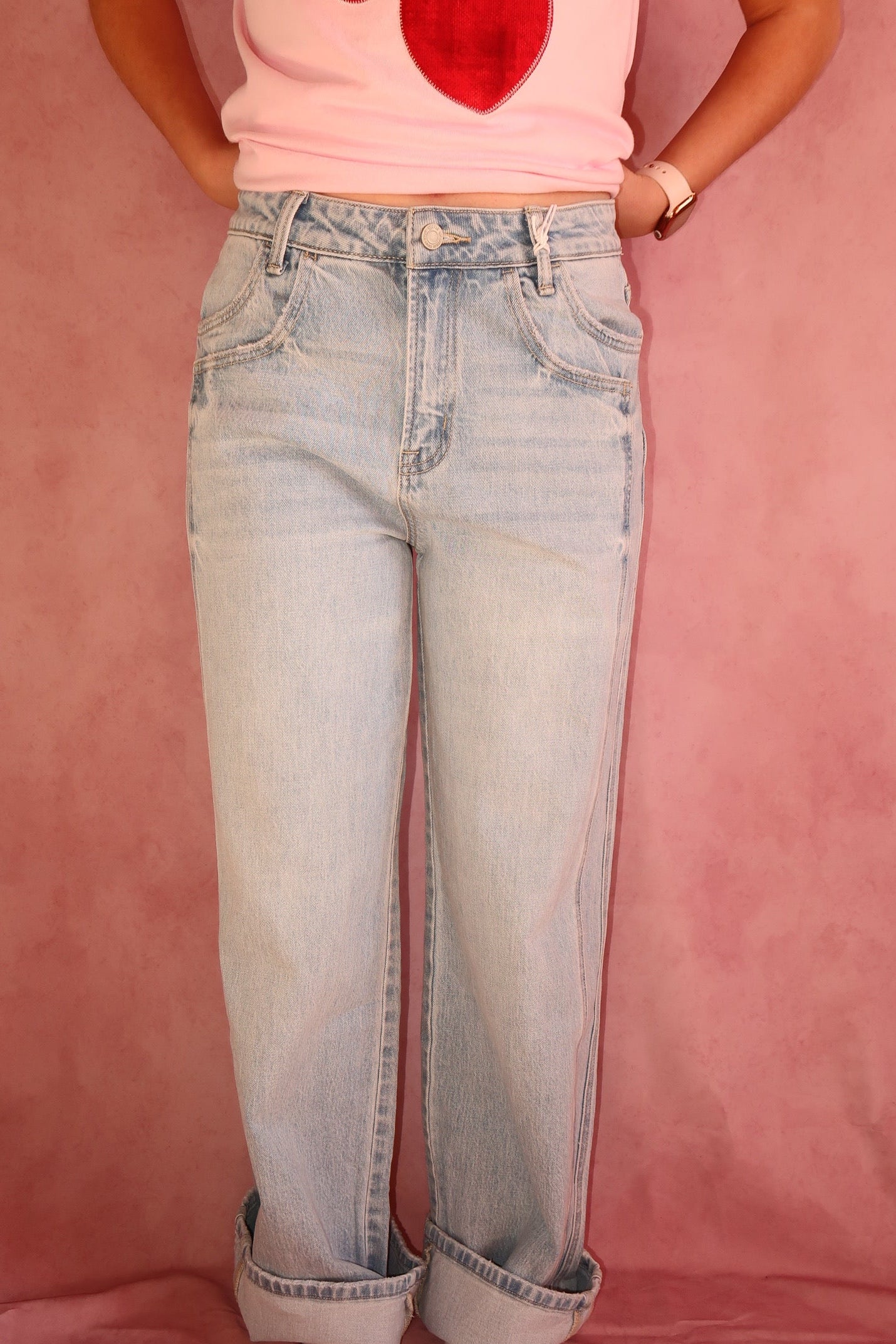 SUPER HIGH RISE LIGHT WASH CUFFED BAGGY WIDE JEANS