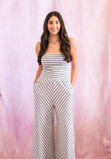 Knit Cotton Spandex Striped Tube Strapless Jumpsuit