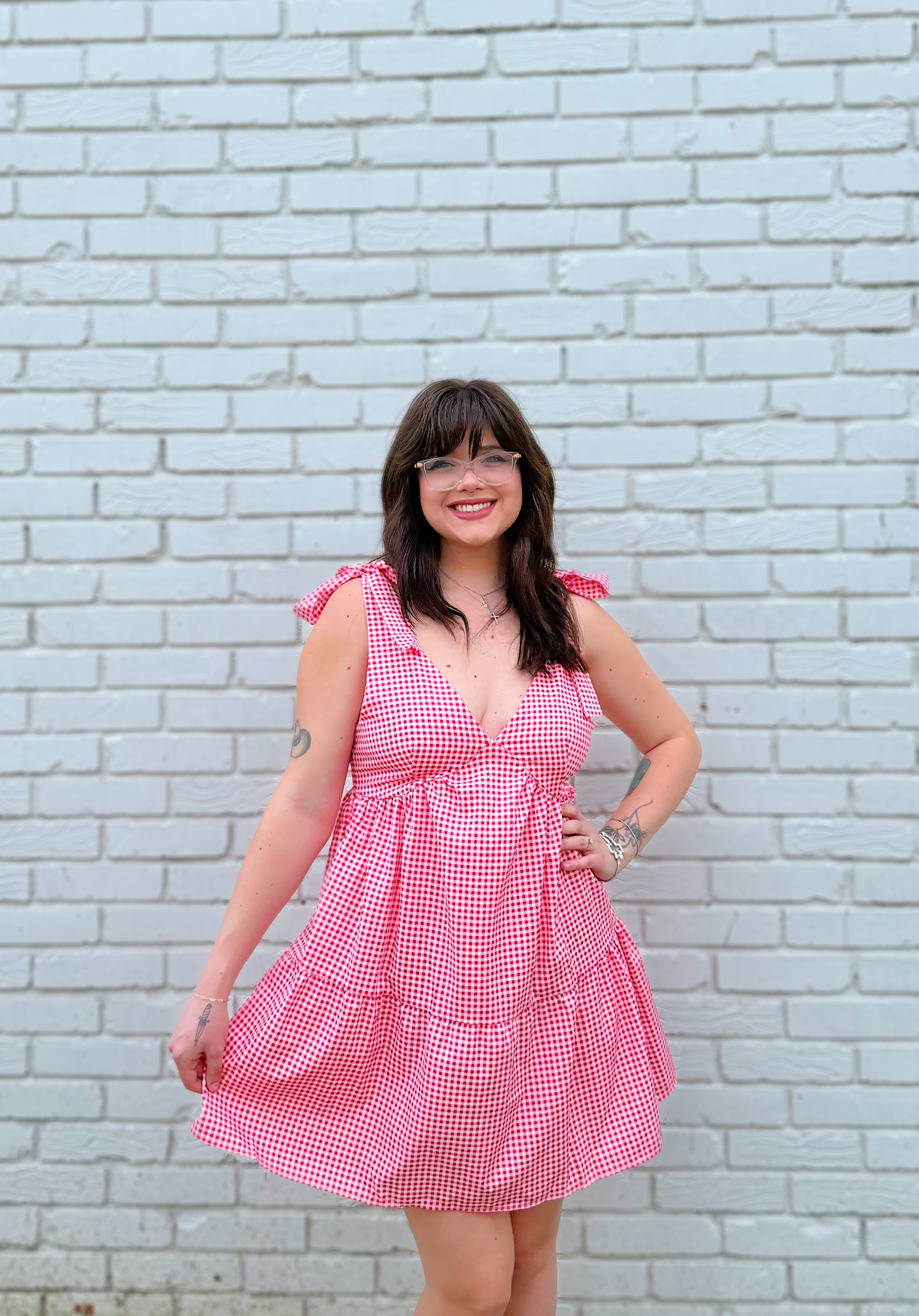 Casual Plaid Tie-Strap V-Neck Mini Dress
