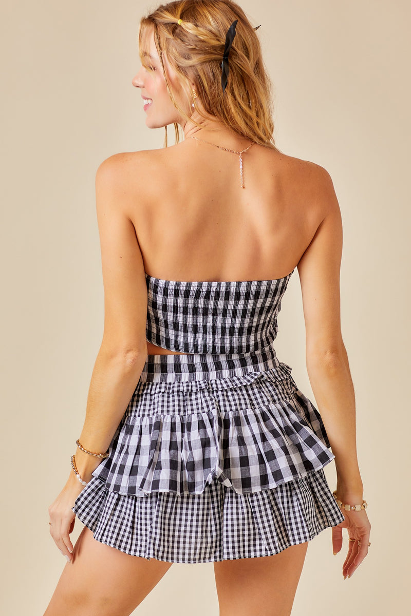 STRAPLESS GINGHAM CROP TOP