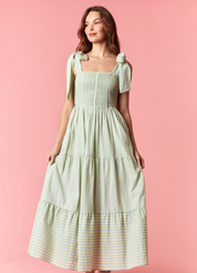 Stripe Green Pleated Detail Dress