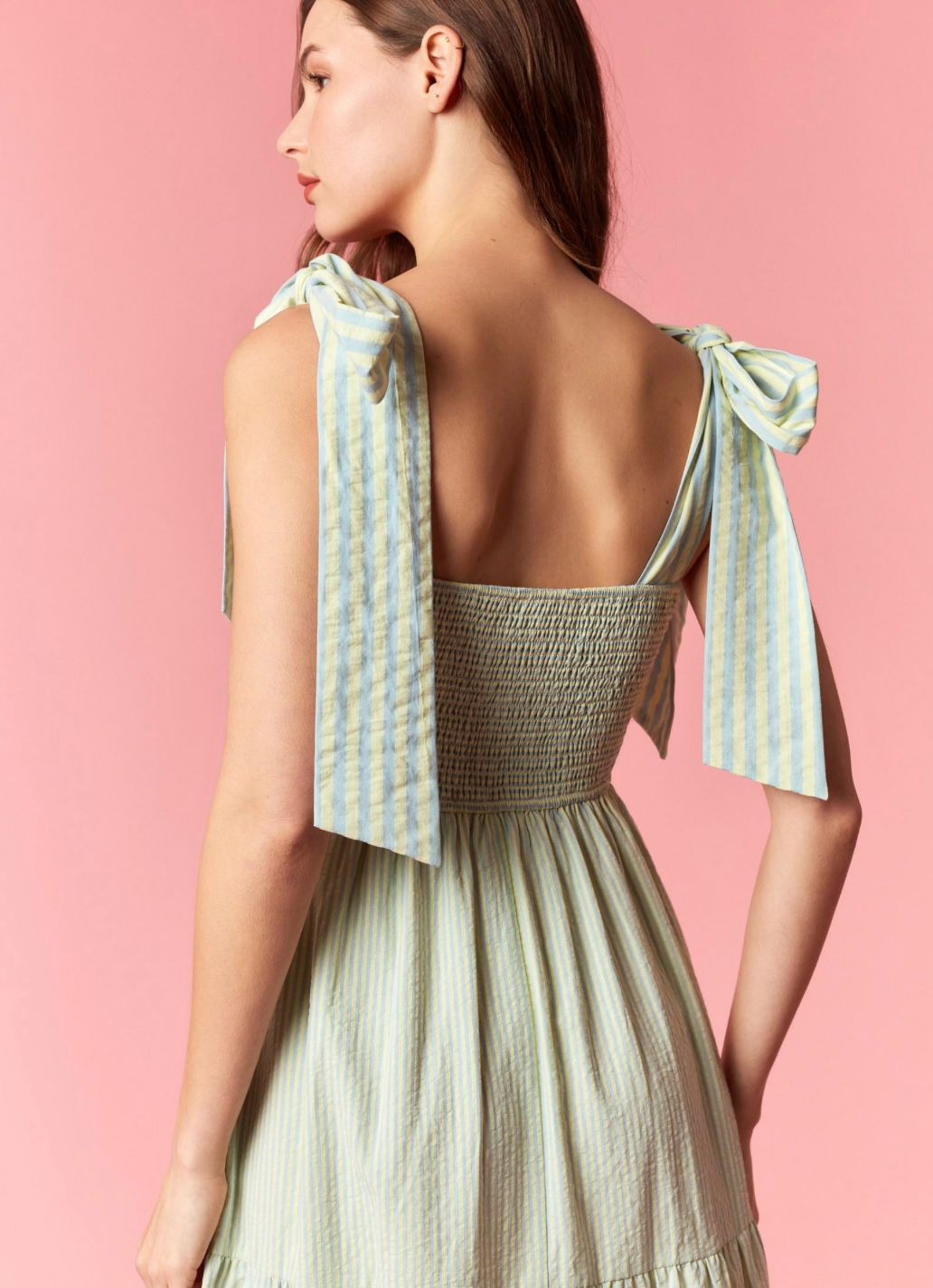 Stripe Green Pleated Detail Dress