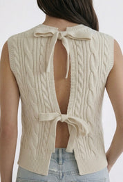 Cable Knit Open Back Tie Sweater Vest