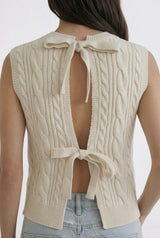 Cable Knit Open Back Tie Sweater Vest