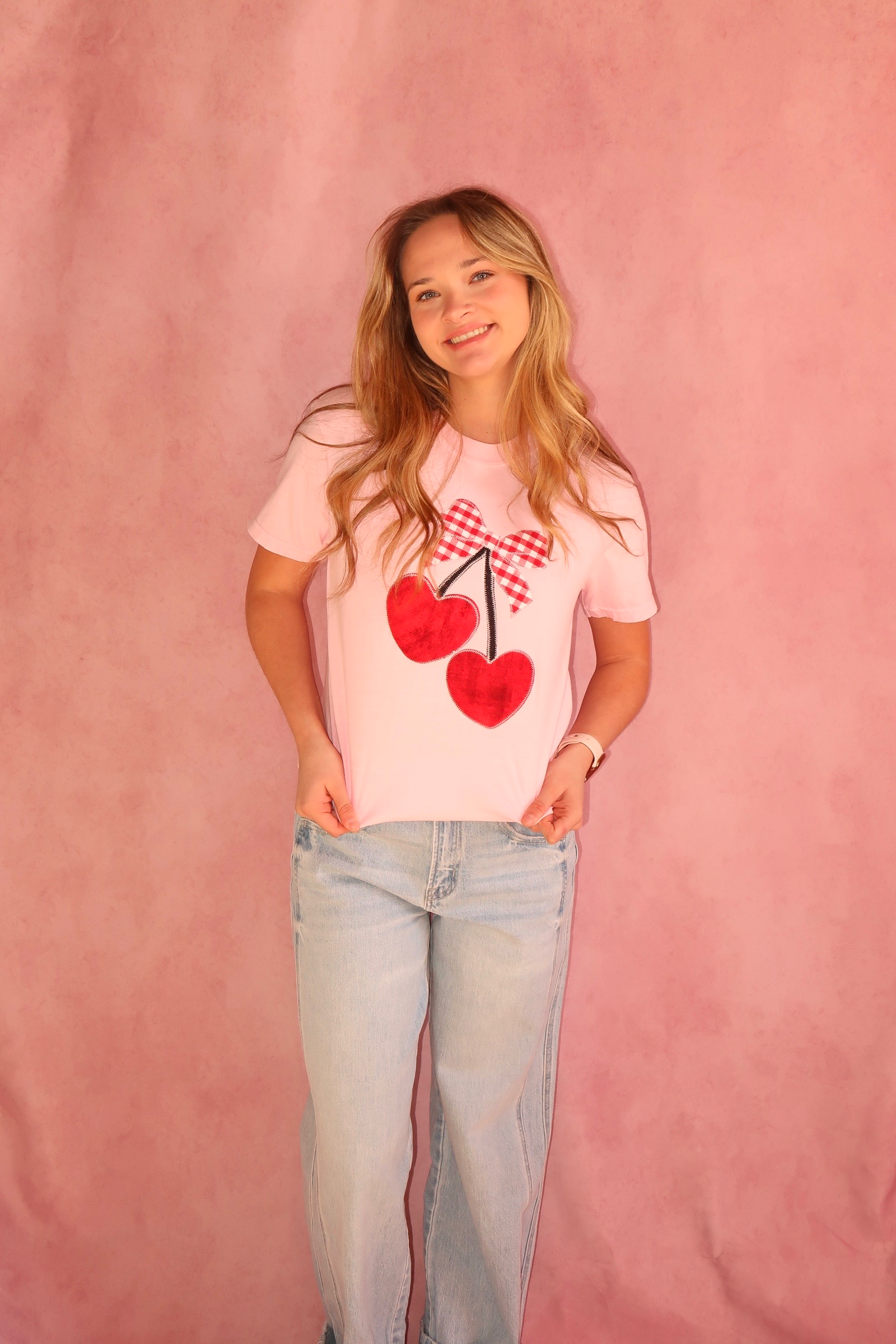 Pink Valentine Hearts Cherries Short Sleeve