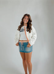 JACKET WITH GINGHAM CONTRAST: WHITE-ORANGE / M