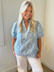 Blue Floral Puff Sleeve Top