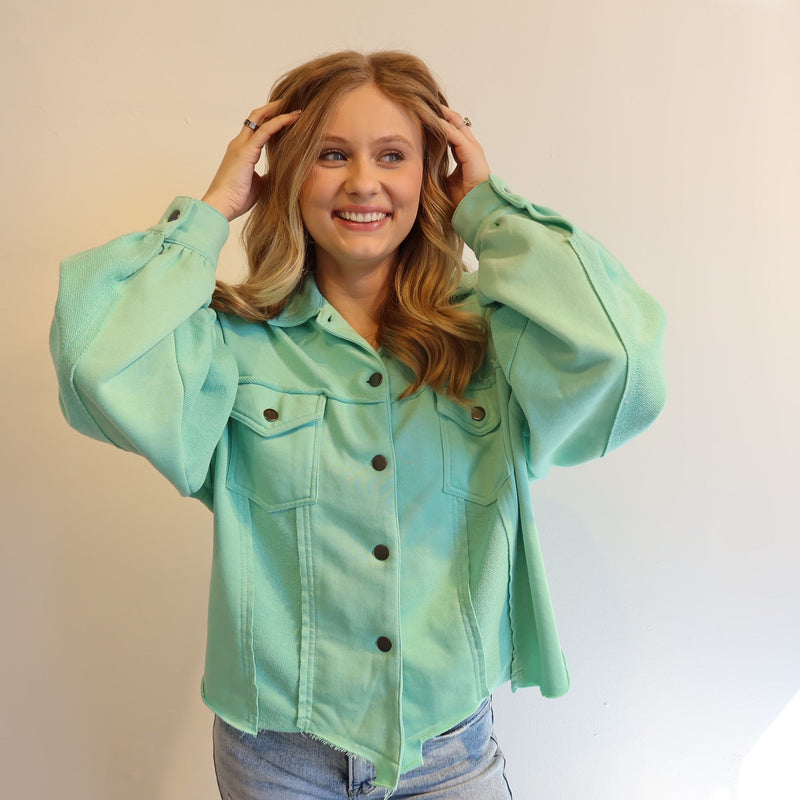 Button Up French Terry Jacket - Mint