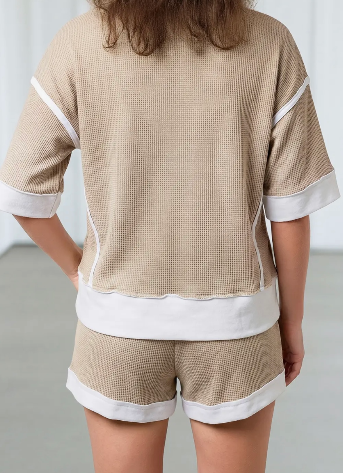 Patchwork Oversize Tee Drawstring Short Set 2pcs
