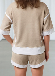 Patchwork Oversize Tee Drawstring Short Set 2pcs