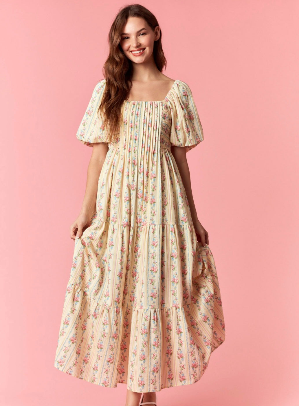 Floral Stripe Mixed Bubble Dress