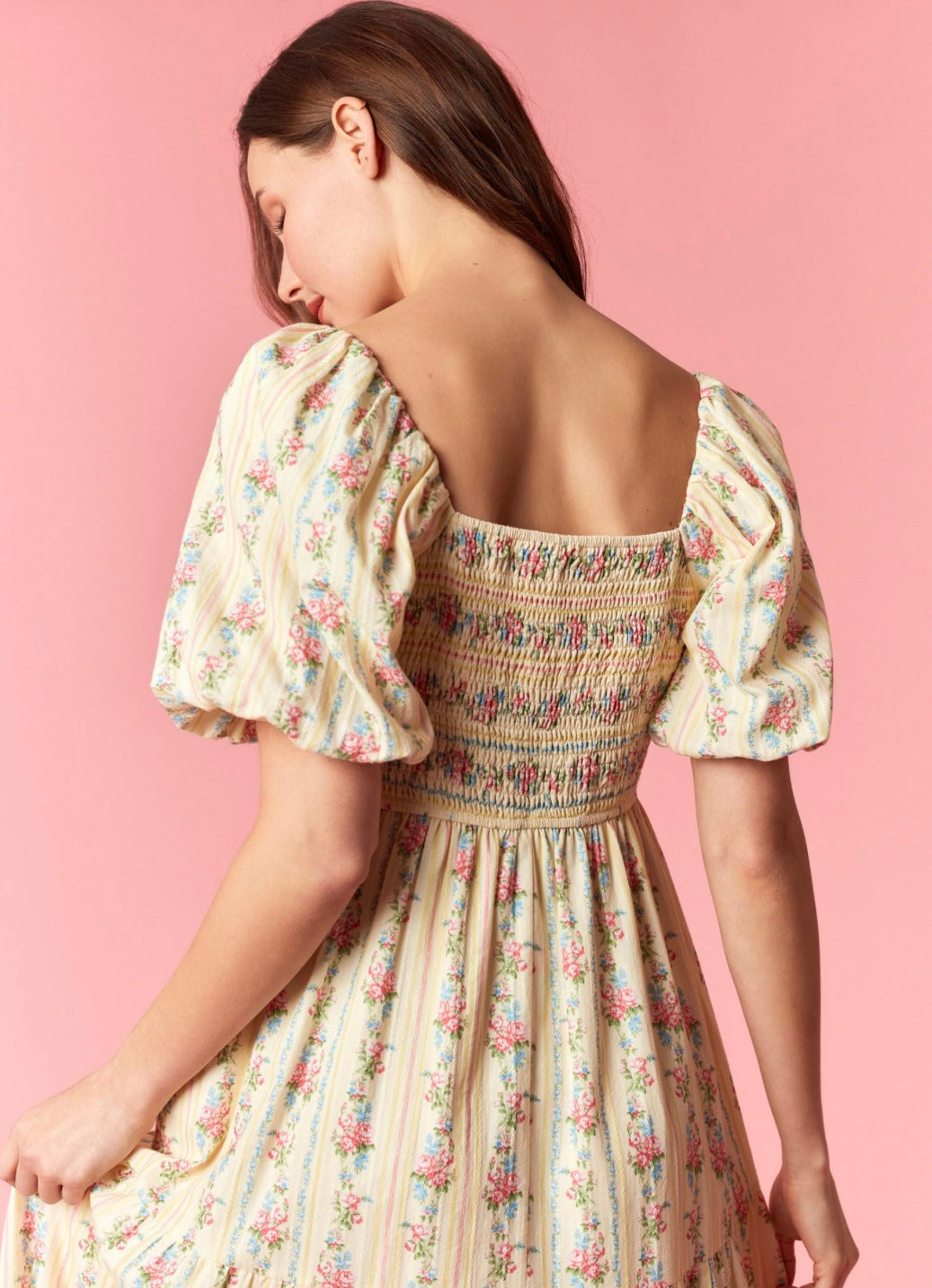Floral Stripe Mixed Bubble Dress