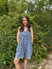 Polka Dot Denim Romper