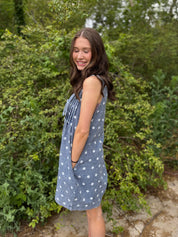 Polka Dot Denim Romper