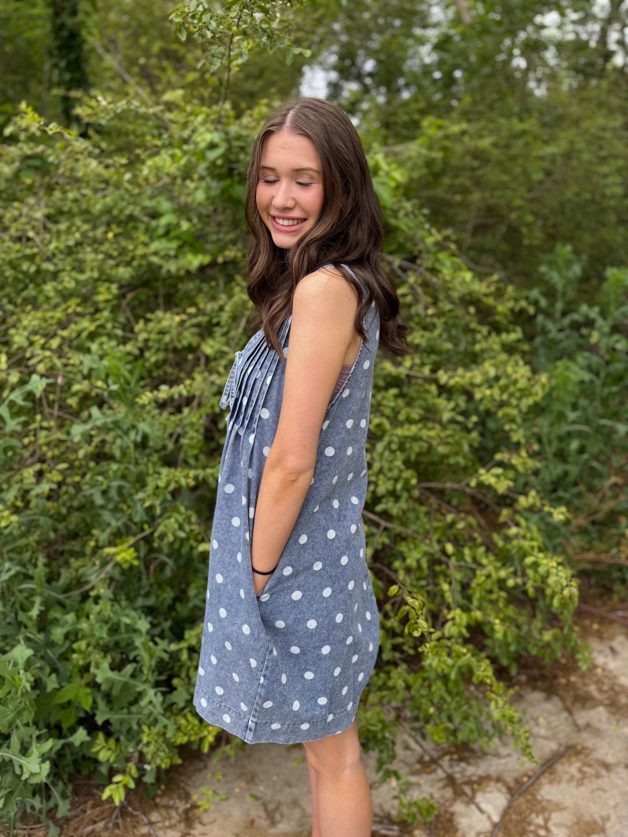 Polka Dot Denim Romper