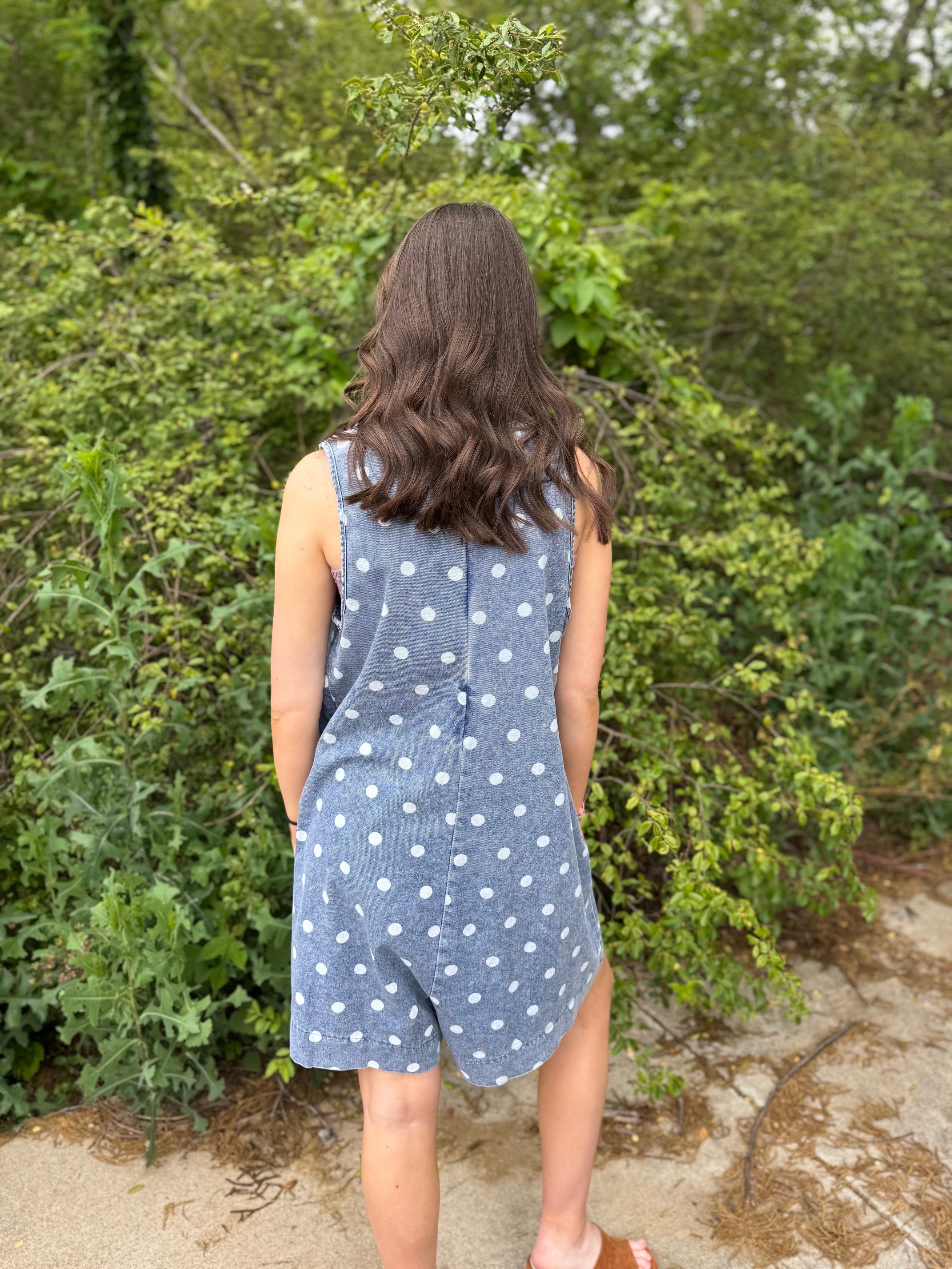 Polka Dot Denim Romper