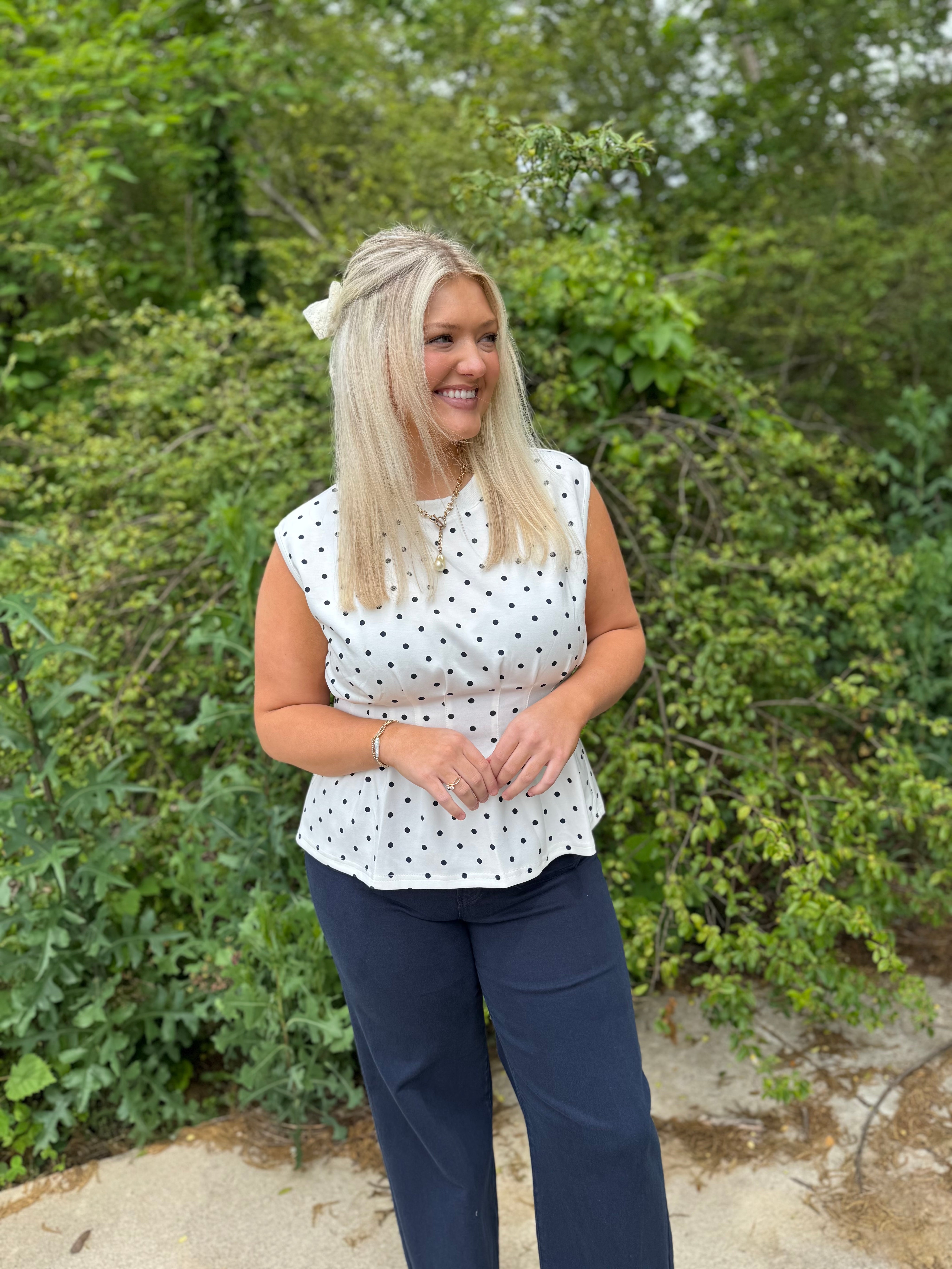 White Polka Dot Top