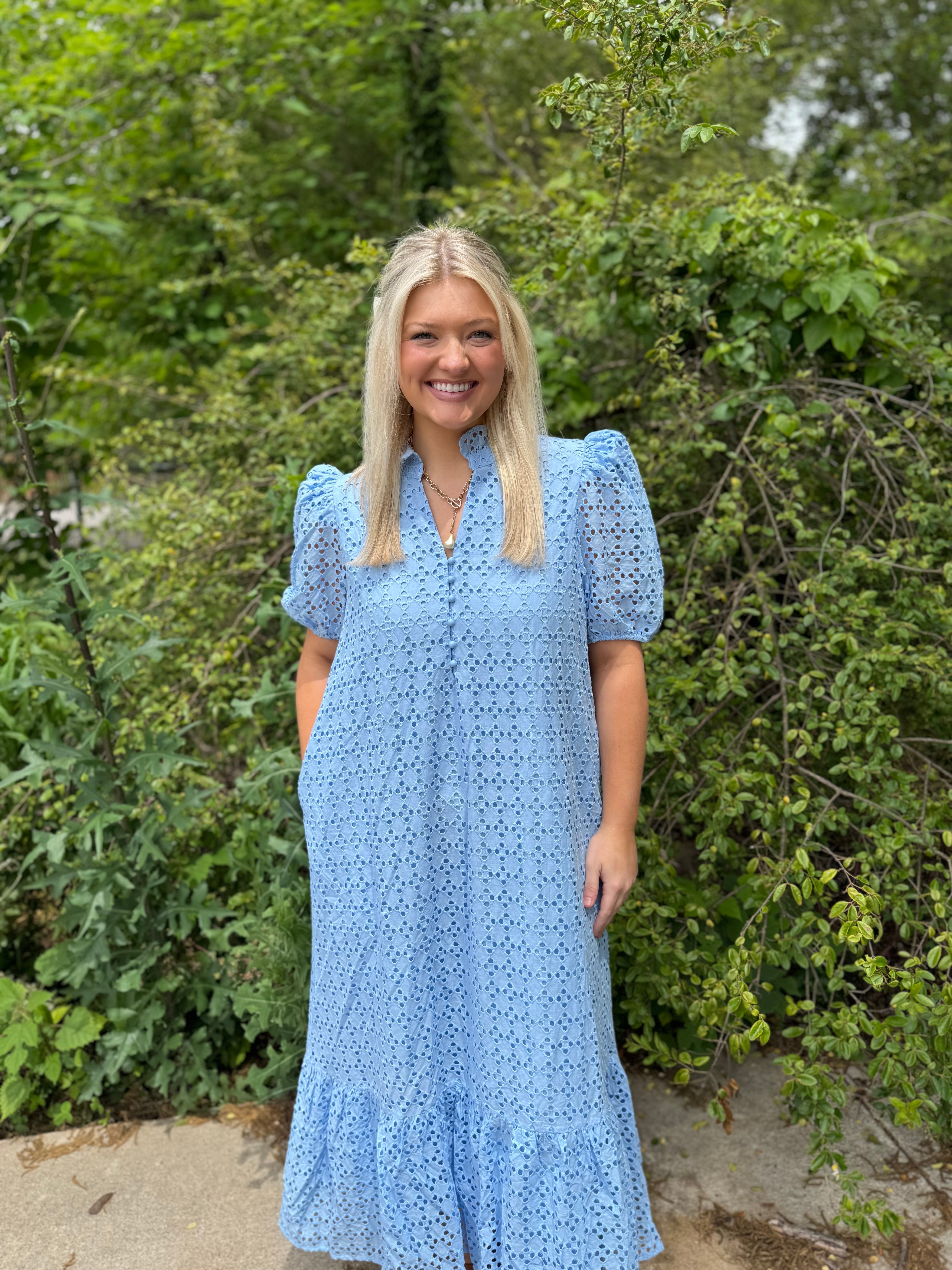 Blue Maxi Puff Sleeve Dress