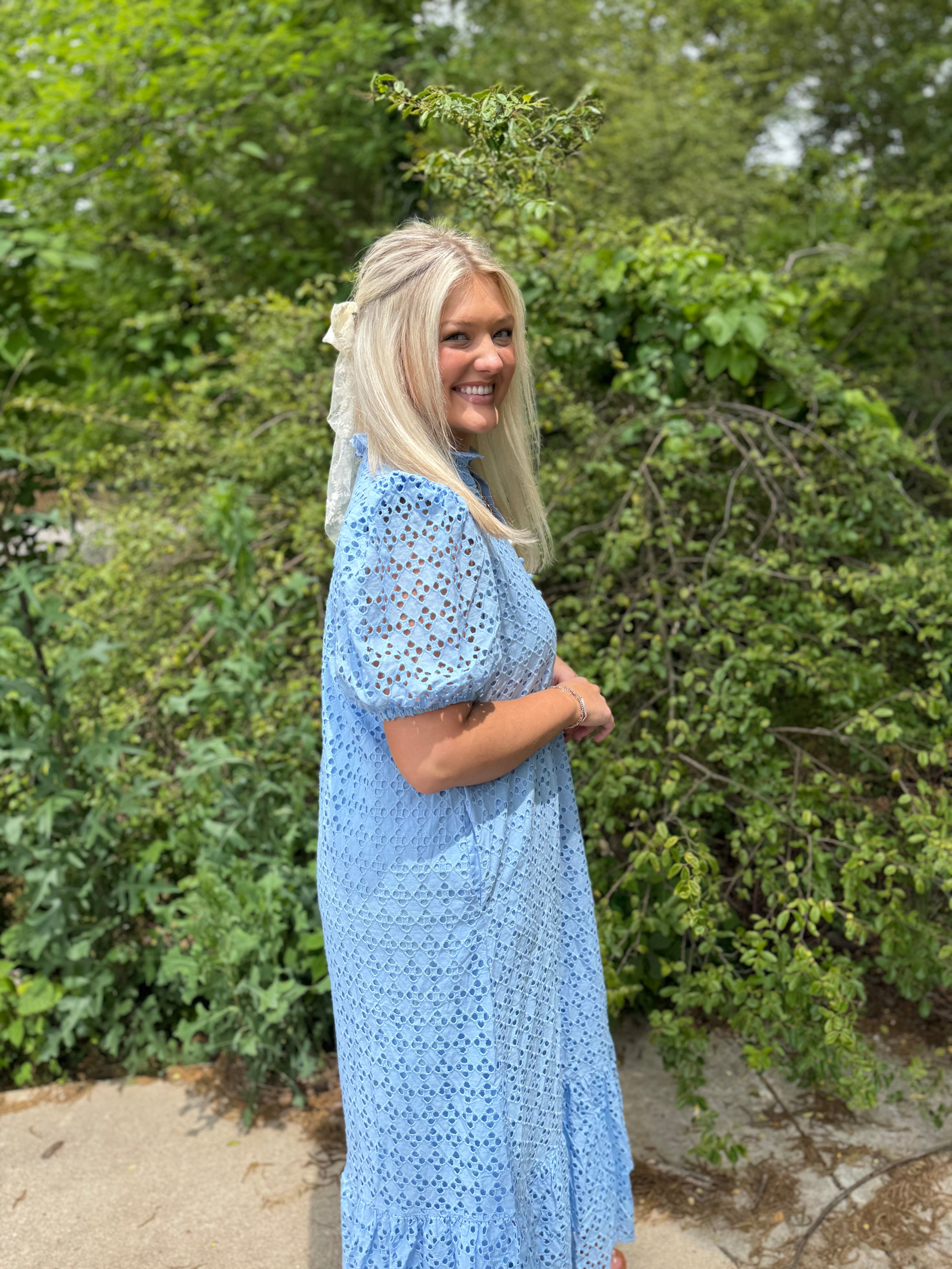 Blue Maxi Puff Sleeve Dress