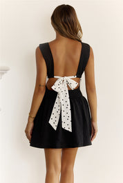 Jacquard Mini Dress with Polka Dot Contrast Bow