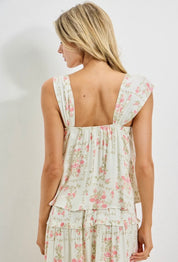 Floral Print Ruffle Strap Flowing Top