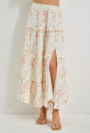 Romantic Floral Ruffle Tiered Maxi Skirt