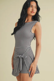 Gingham Print Sleeveless Wrap Tie front Dress
