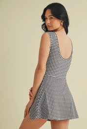 Gingham Print Sleeveless Wrap Tie front Dress