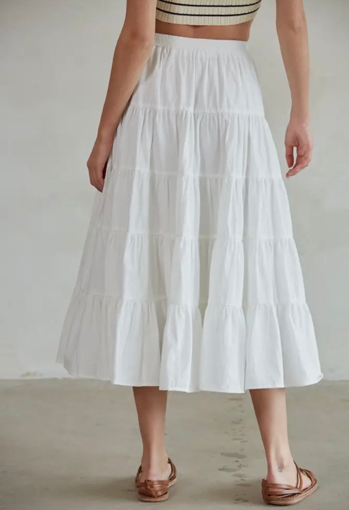 Woven Cotton Flare Ruffled Midi Skirt