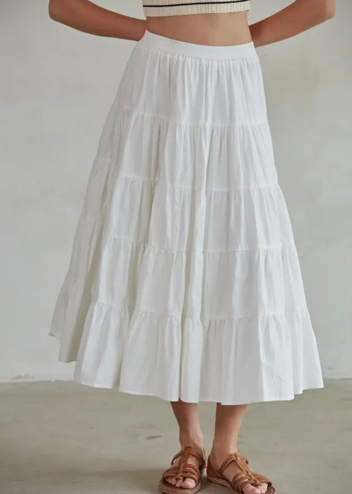 Woven Cotton Flare Ruffled Midi Skirt
