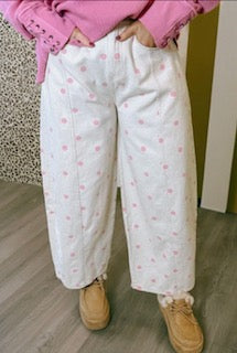 Polka Dot Ankle-Length Barrel Jeans