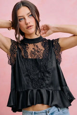 Satin Mock Neck Peplum Top