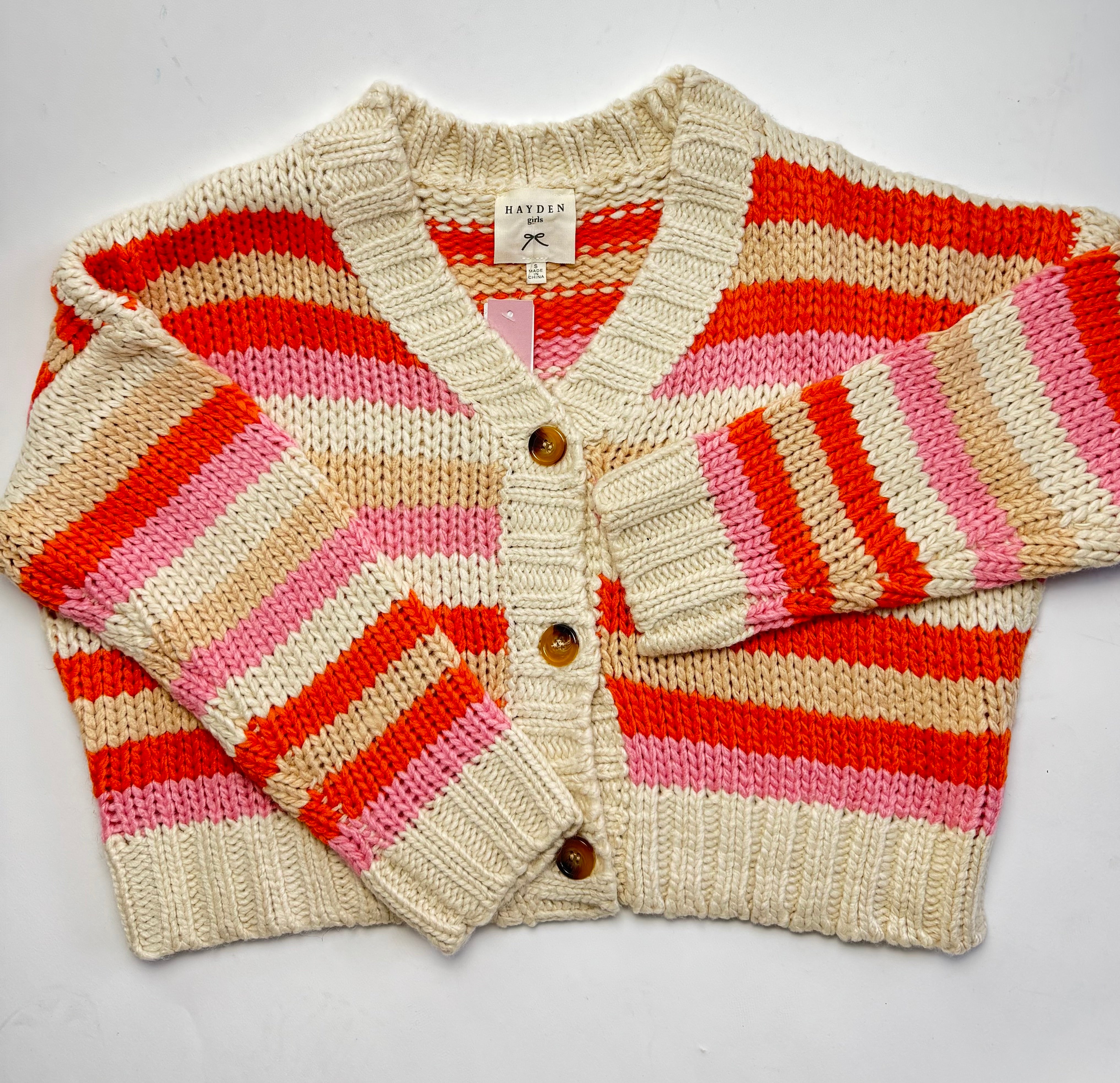 Girls Multicolor Stripe Button Cardigan