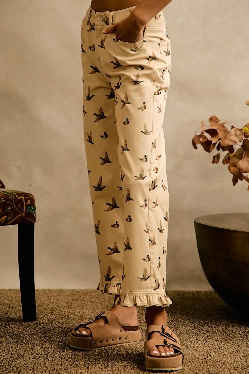 Mallard Print Ruffle Leg Pants