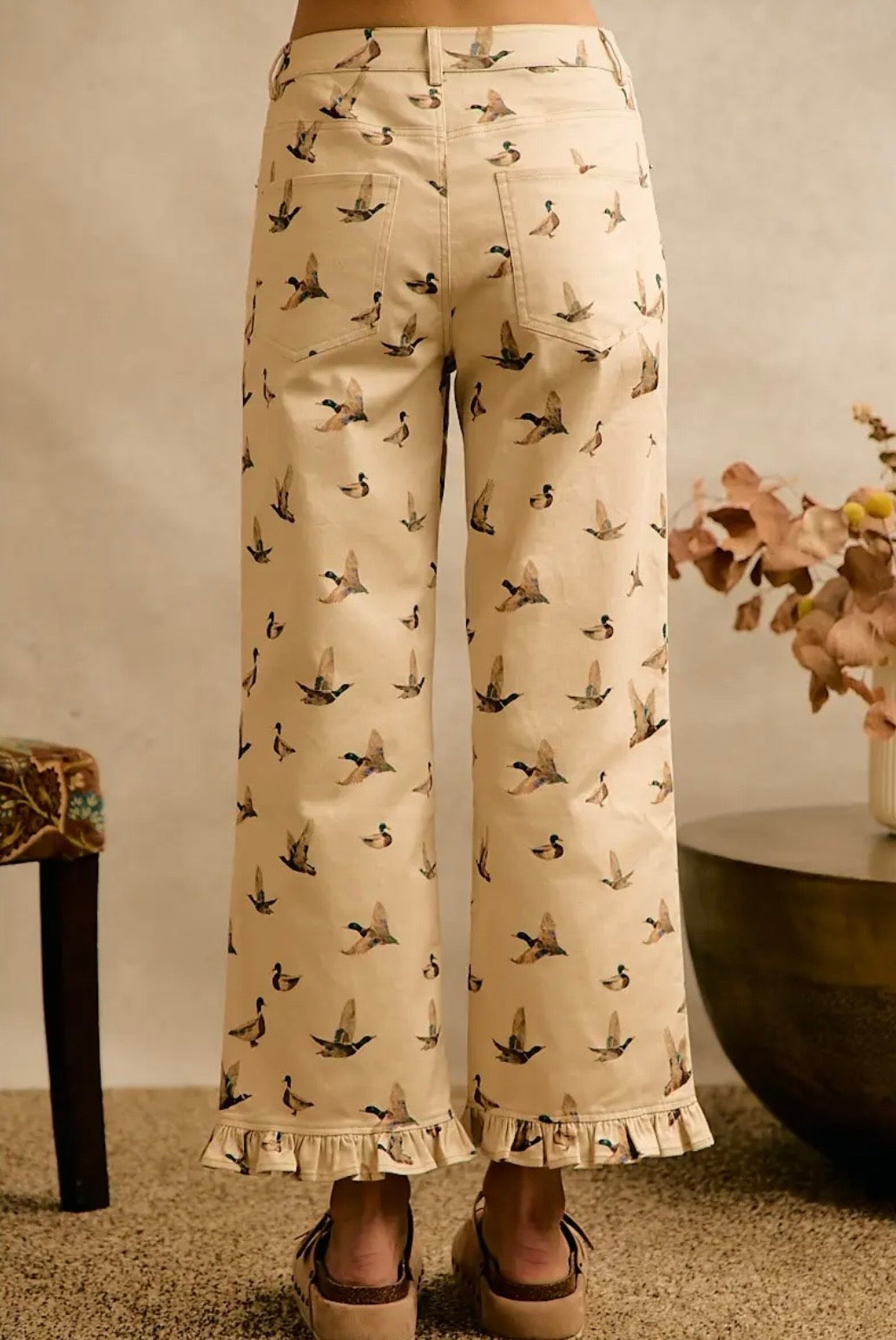 Mallard Print Ruffle Leg Pants