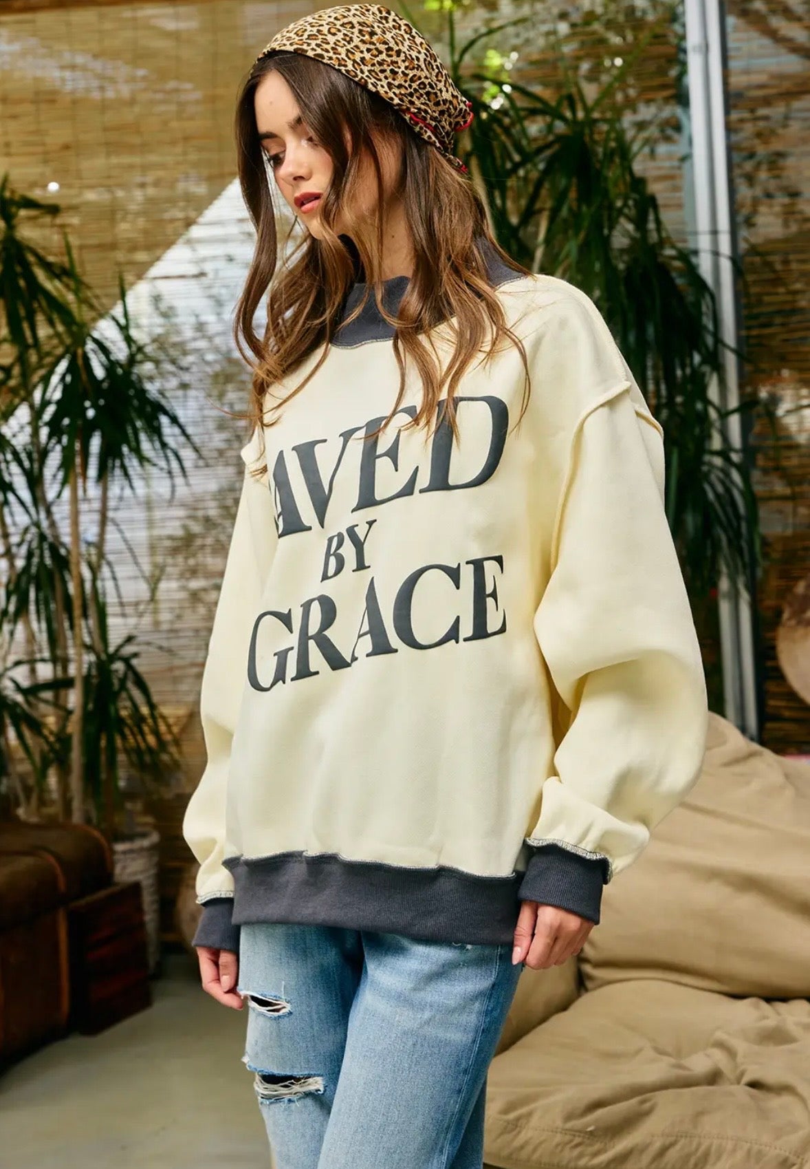 Saved By Grace Mock Neck Sweatshirt