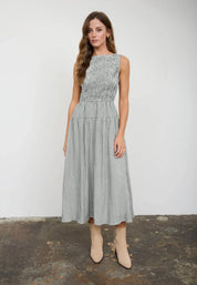 Smocked Gingham Midi Dress