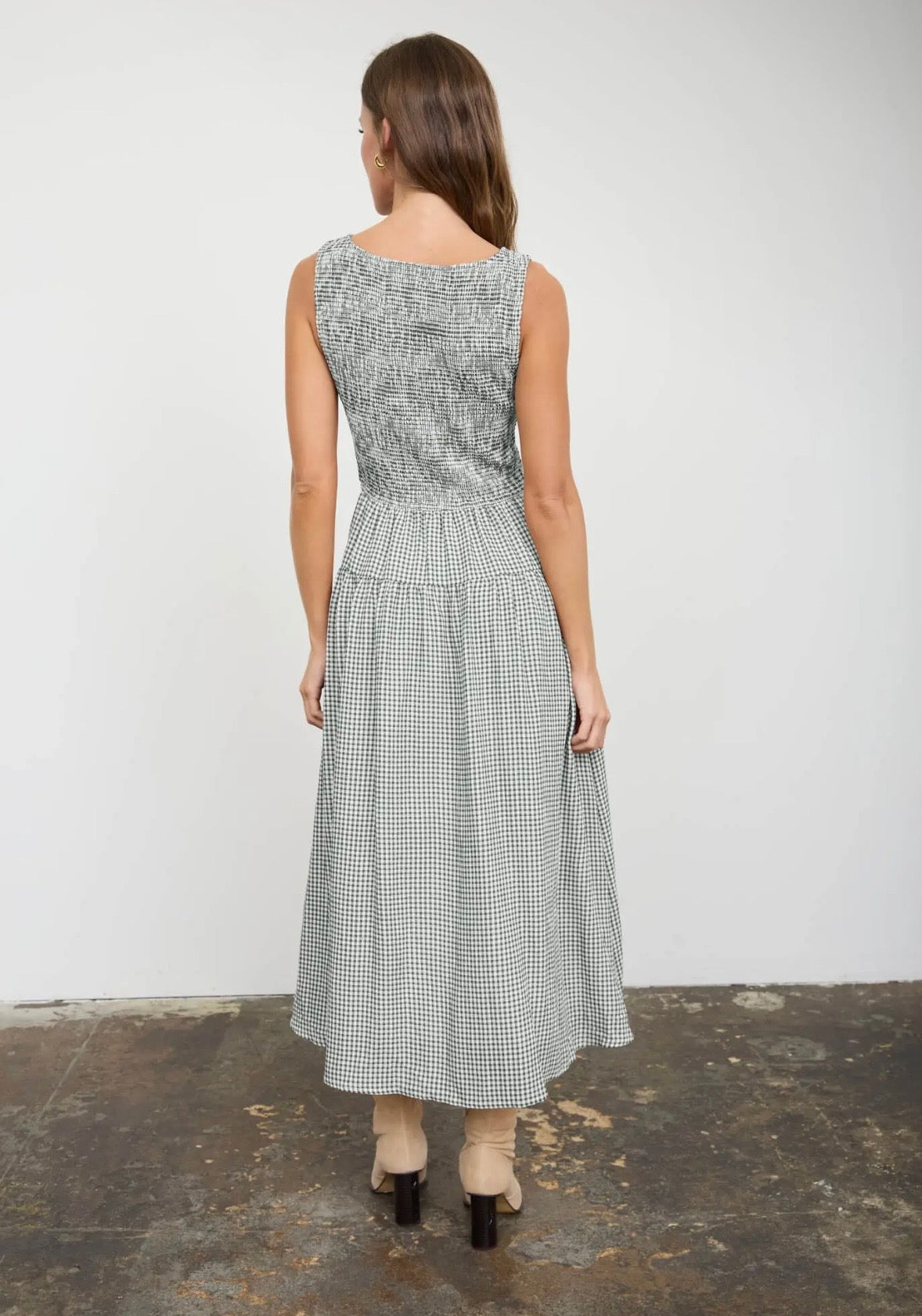 Smocked Gingham Midi Dress