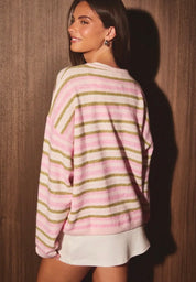 Multi Stripe Crew Neck Cardigan