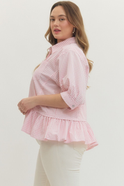 Light Pink Gingham Print Plus Size Top