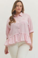 Light Pink Gingham Print Plus Size Top