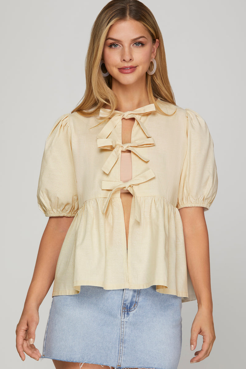 Short Sleeve Woven Blouse Top-Stone