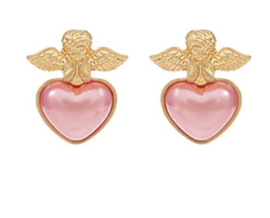 Heart Shape Pearl & Cupid Earrings