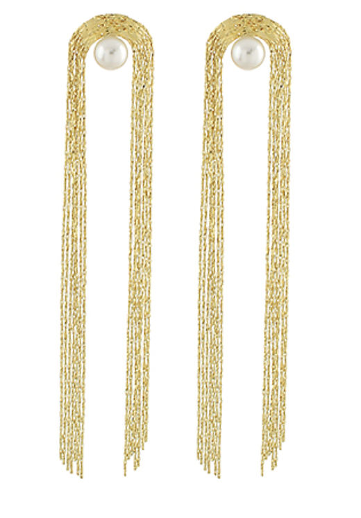 Fringe Pearl Long Earrings