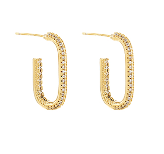 Pave Crystal Oval Brass Hoops